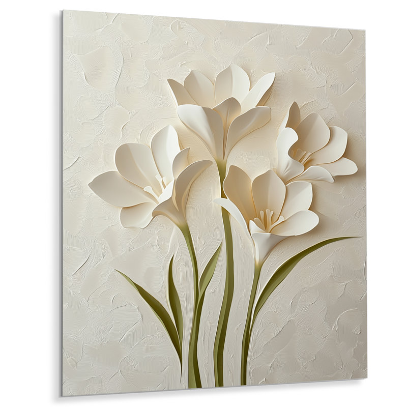 Calm Freesia Minimal Bloom I - iris, décor métallique, impression traditionnelle sur métal, H 40 po x l 30 po x P 0,84 po