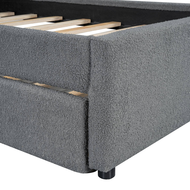 Lit plateforme tapissier Teddy, Gris, Lit simple