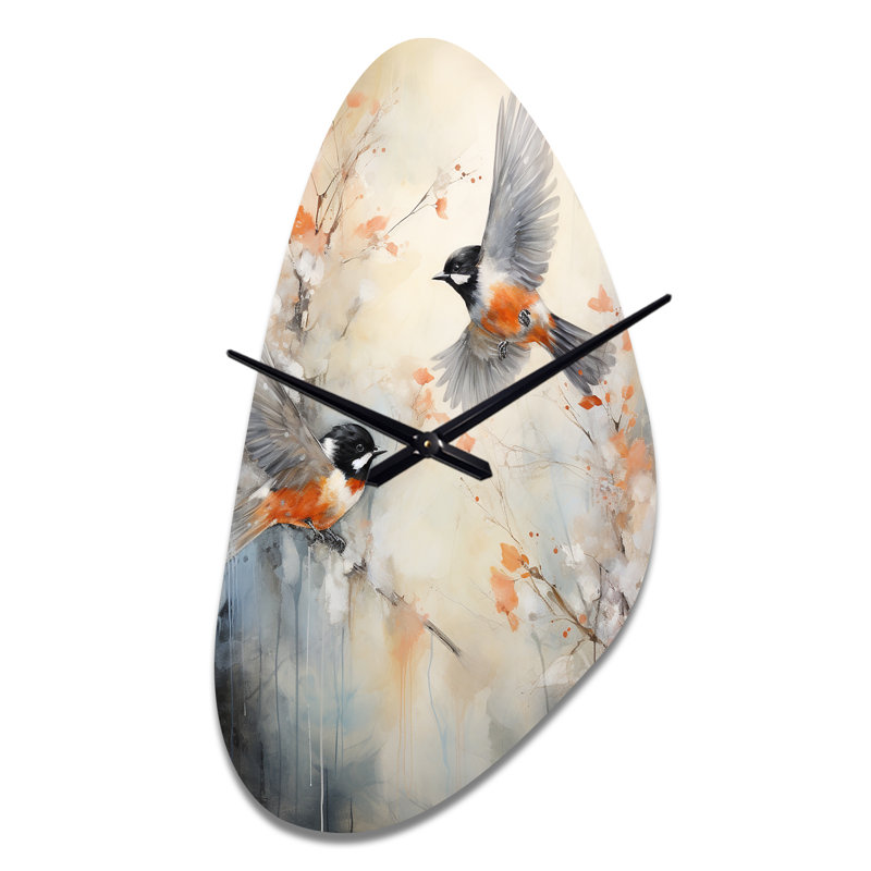 Oiseau Avian Symphony I - horloge murale asymétrique en métal, impression d'horloge murale moderne, Grand
