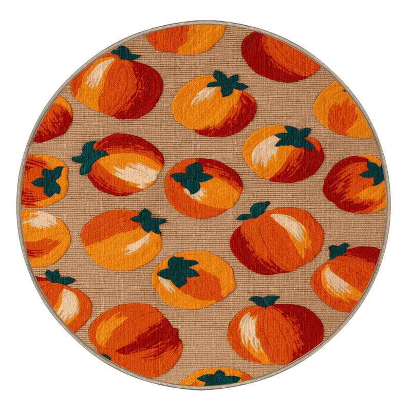 Washable Persimmon Fruits Area Rug, Round 8'