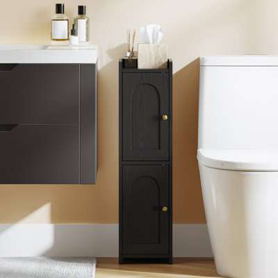 Bathroom Storage Cabinet, Slim Bathroom Floor Cabinets with Door and Adjustable Shelf, Freestanding Corner Storage Unit, Narrow Toilet Paper Cabinet for Small Spaces