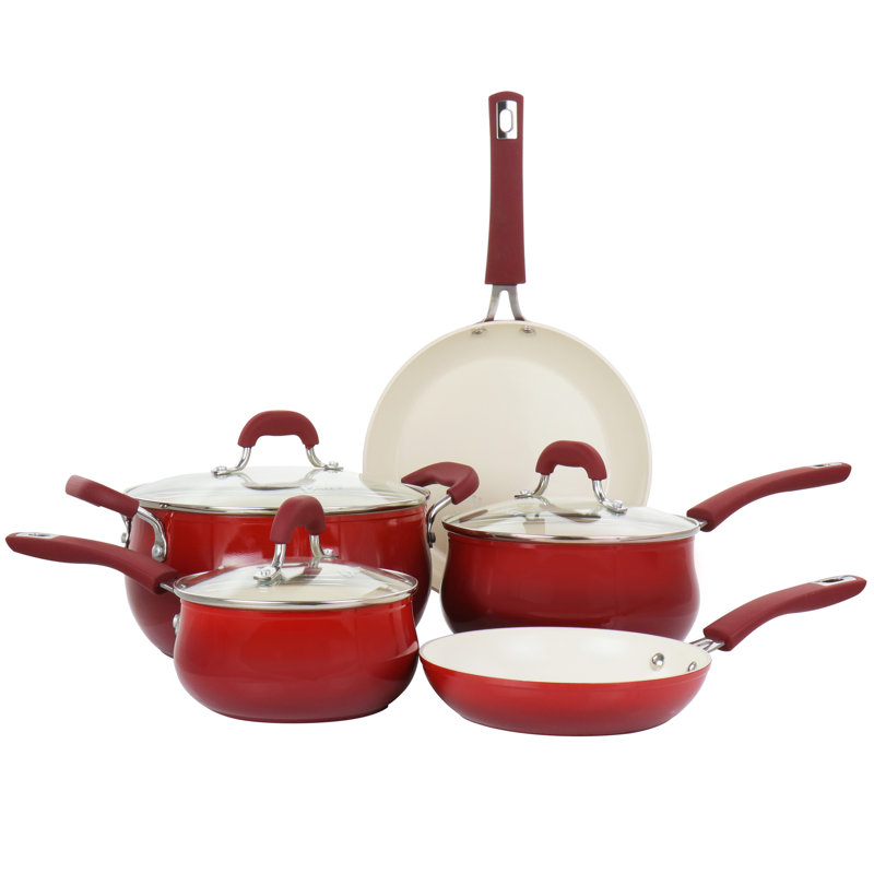 Red Aluminum Non-Stick 8-Piece Cookware Set with Enamel