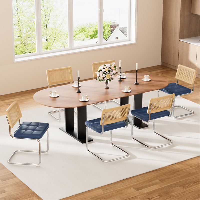 Chaises de salle à manger empilables en similicuir naturel et bleu, design Mid Century For Living, pièce confortable