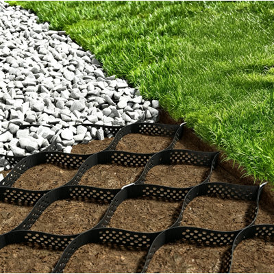 Ground Grid 4 x 11FT-- 2 inch Depth HDPE Geo Grid 1885 lbs Per Sq Ft Load with U-Shaped Stakes & Connectors for Driveway, Patio, Shed Base, Parking Lot, Grass Stabilization