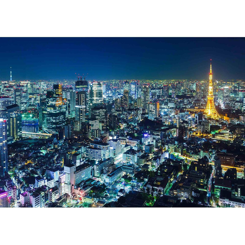 Grand papier peint adhésif Skyline at Night de Tokyo, L 100 po x l 144 po