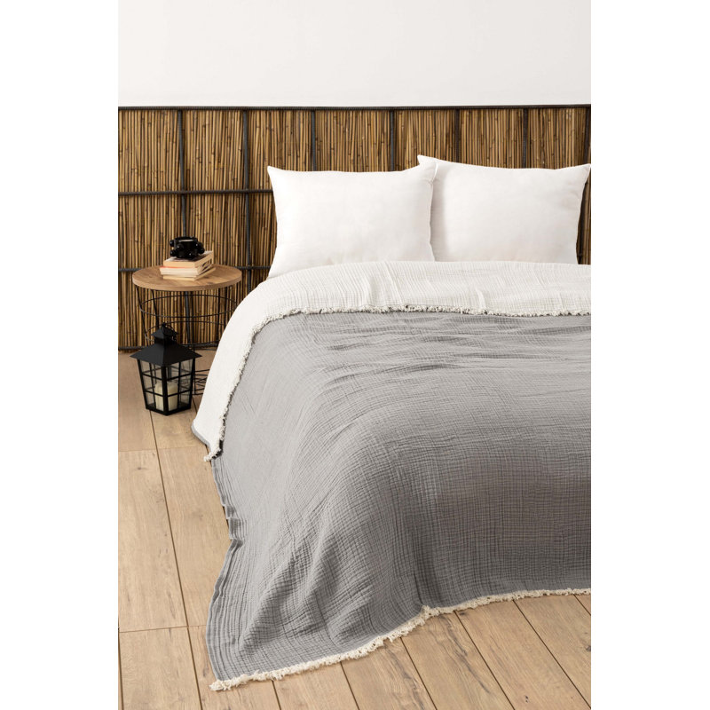 Luxurious 100% Cotton Double Bedspread, Grey, 90.6 x 98.4 inches | Machine Washable at 86-104°F | 4 Ply, Soft and Durable | Perfect for Cozy Bedrooms, Elegant Design for Any Decor Style