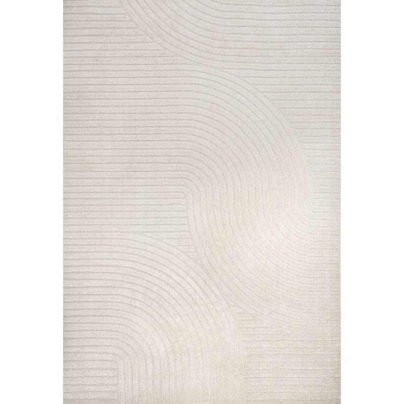 Atzi High-Low Minimalist Curve Geometric Ivory/Cream Indoor/Outdoor Rug, Rectangle 10' x 13'