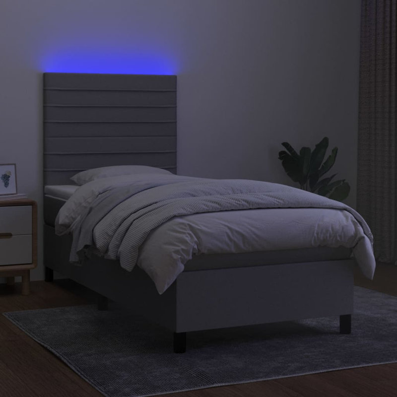Lit standard avec matelas Persea, Gris clair / noir, Tissu, Simple TG