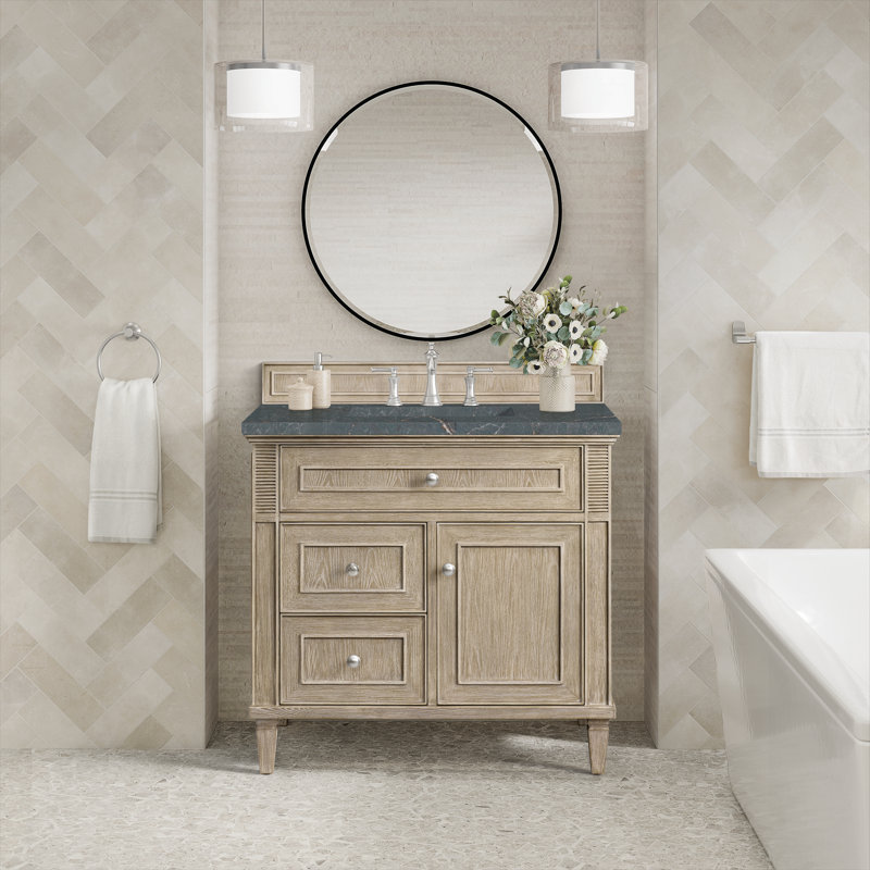 Lorelai 36'' Single Bathroom Vanity with Top, Parisian Blue, Whitewashed Oak, 8" Widespread