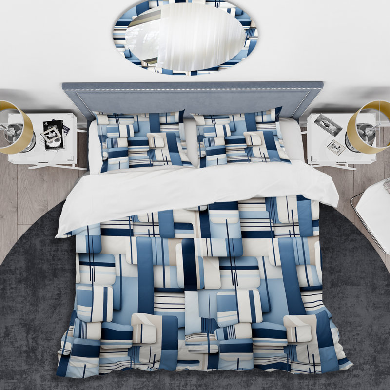 Ensemble de housse de couette en microfibre blanc et bleu, Housse de couette pour très grand lit et 2 très