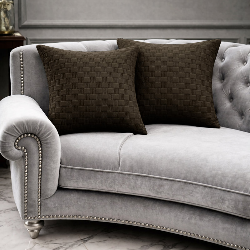 Luxury Check Velvet Cushion Covers Set Of 4 Soft Throw cases , Coffee