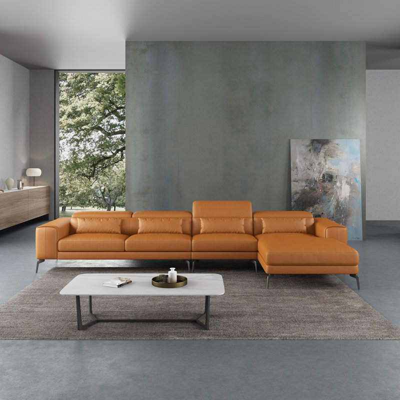 Cavour Sectional, Right Hand Facing, Cognac Genuine Leather