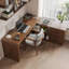 Ensemble de bureau en bois massif en L 86,61 "noyer foncé