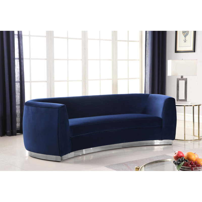 Breccan 91.5'' Velvet Sofa, Navy Velvet, Chrome