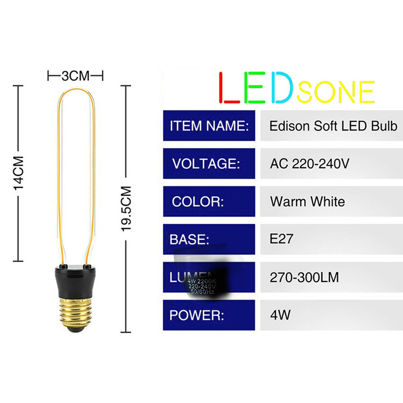 4W E27 LED Vintage Edison Tube Light Bulb Amber