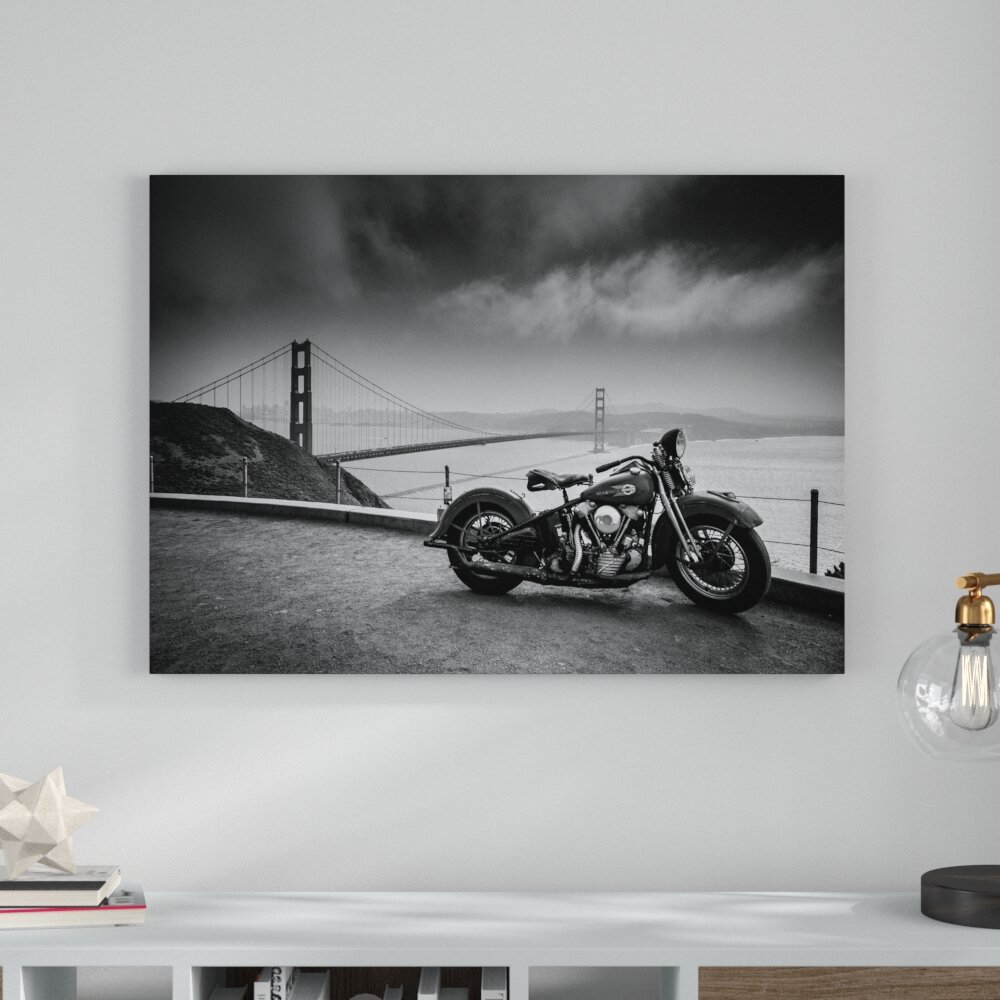 Leinwandbild „Harley Bike an Golden Gate Bridge", Fotodruck