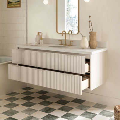 Meuble-lavabo mural rectangulaire simple 61 po avec comptoir en quartz blanc pur 1,5 po Mulloy