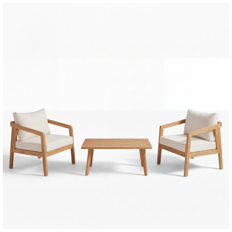 Ensemble de chaises de patio 3 pièces avec coussins beiges - Structure en bois d'acacia