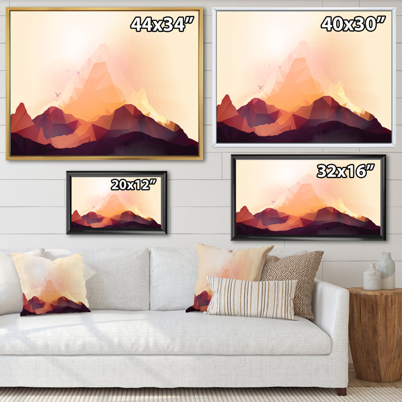 Geometric Mountain and Sunset I - Impression sur toile, H 12 po x l 20 po, Toile à cadre flottant doré