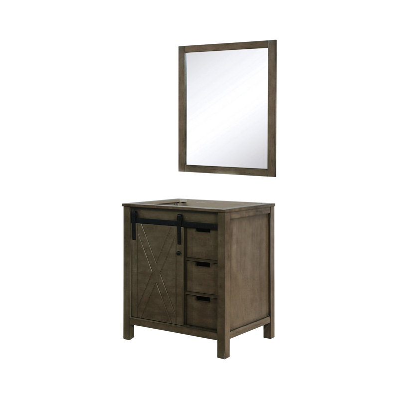 Meuble-lavabo brun rustique de 29,5 po de largeur avec miroir de 28 po, espace de rangement intérieur, tiroirs et tablette, baignoire à installation facile de 30 po de largeur, tiroirs, tablette d'armoire