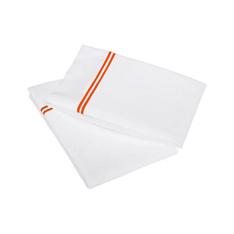 400TC Double Embroidery Cotton Sateen Pillowcases (Set Of 2), White/Orange