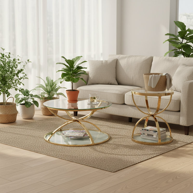 Ensemble de tables basses Modern Glass, Transparent / Doré