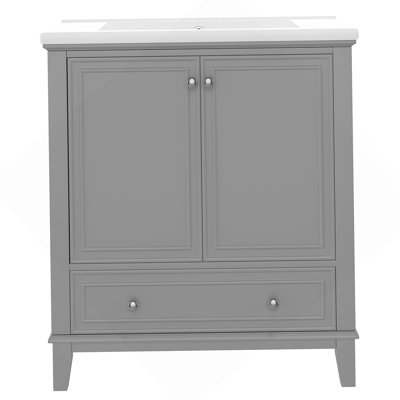 30" Bathroom Vanity with Sink Combo, Multi-functional Bathroom Cabinet with Doors and Drawer, Solid Frame and MDF Board, (Old Sku:SY999606AAE)