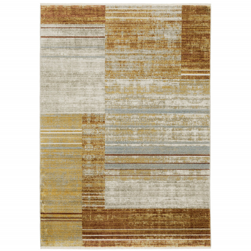 Brice Power-Loom recyclé P.E.T. Tapis géométrique rouille / doré, Rectangle 9 pi 10 po x 12 pi 10 po