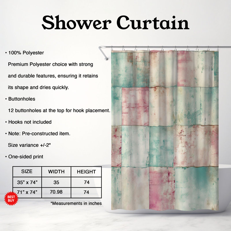 Rideau de douche Teal Echoes - Premium, H 74 po x l 71 po, Teal Patina