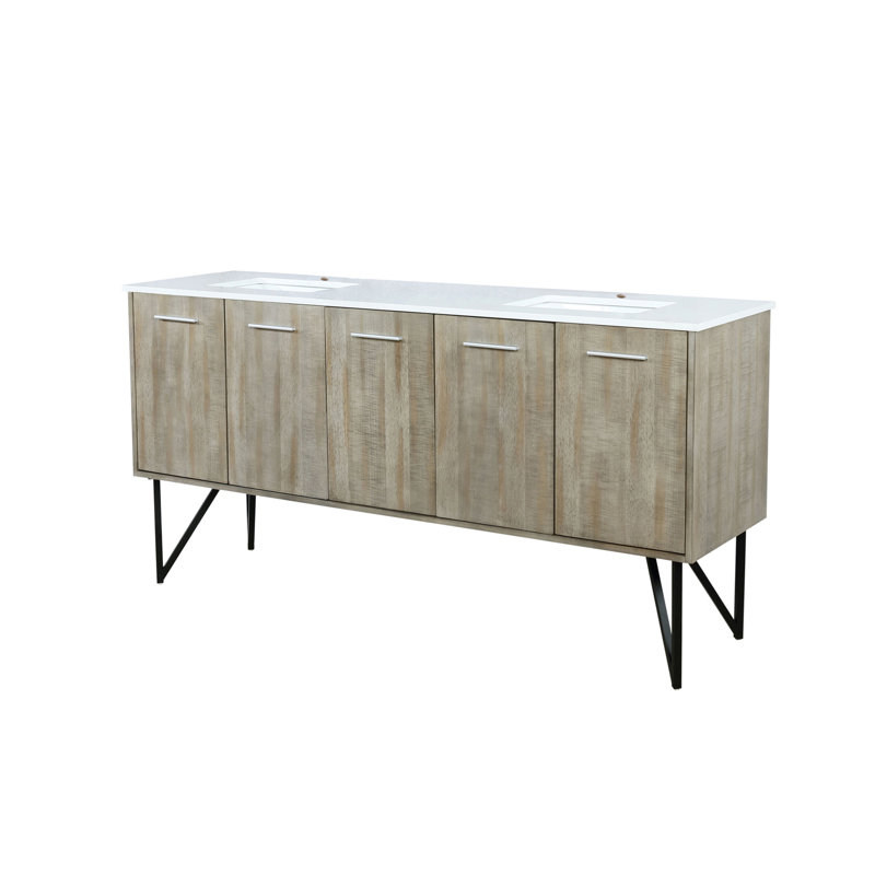 Meuble-lavabo double avec comptoir en quartz