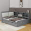 Lit plateforme double avec lit gigogne, tablettes et tête de lit-869368592
