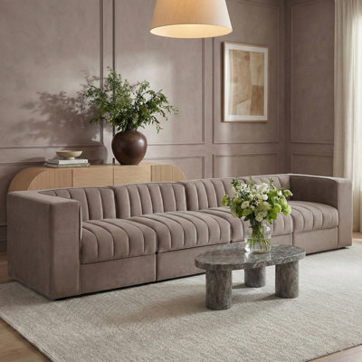 Rummi Velvet Performance Fabric Upholstered 4Pc. Modular Sofa