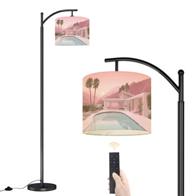 Arc Floor Lamp with Adjustable Lampshade Tiger Summer Swimming Pool Modern Palm Trees Desert Mountains Standing Lamp 3 Color Temperatures Dimmable Tall Pole Lamp with Foot Switch for Bedroom