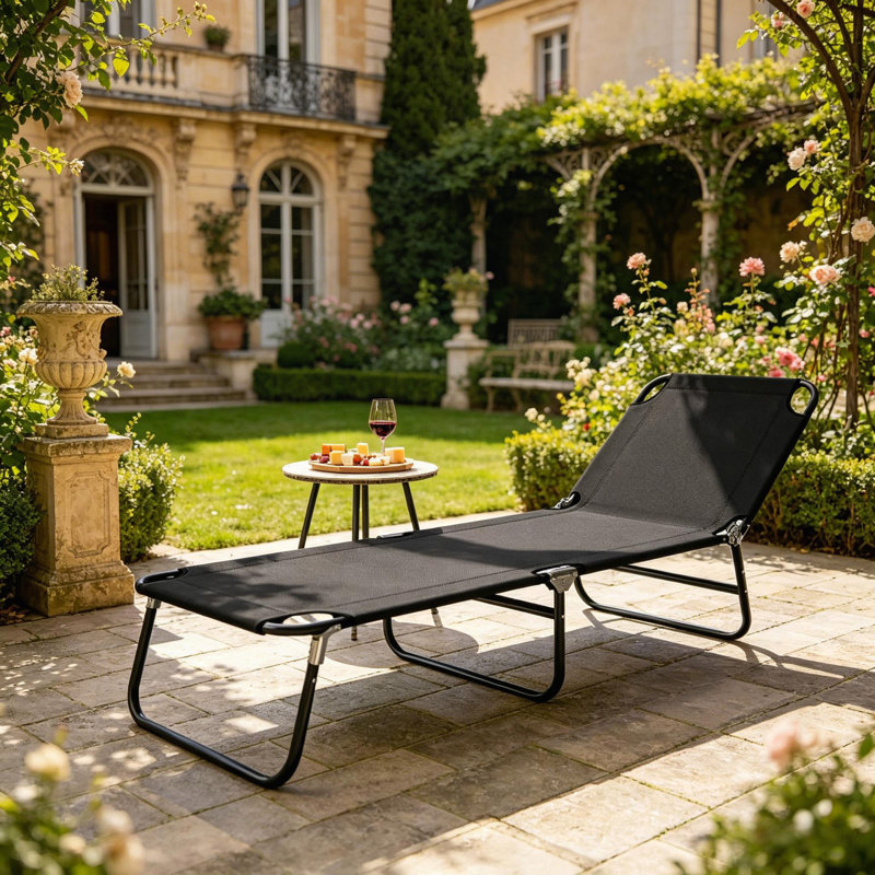 Fauteuil de bronzage extérieur, chaise longue pliante, Noir