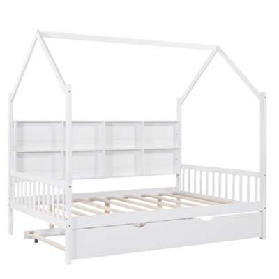 Spahr Noria Wooden Size House Bed with Trundle, Kids Bed with Shelf by Harper Orchard