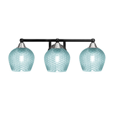 Mukkesh 3 Light Bath Bar Matte Black & Brushed Nickel 6" Turquoise Glass