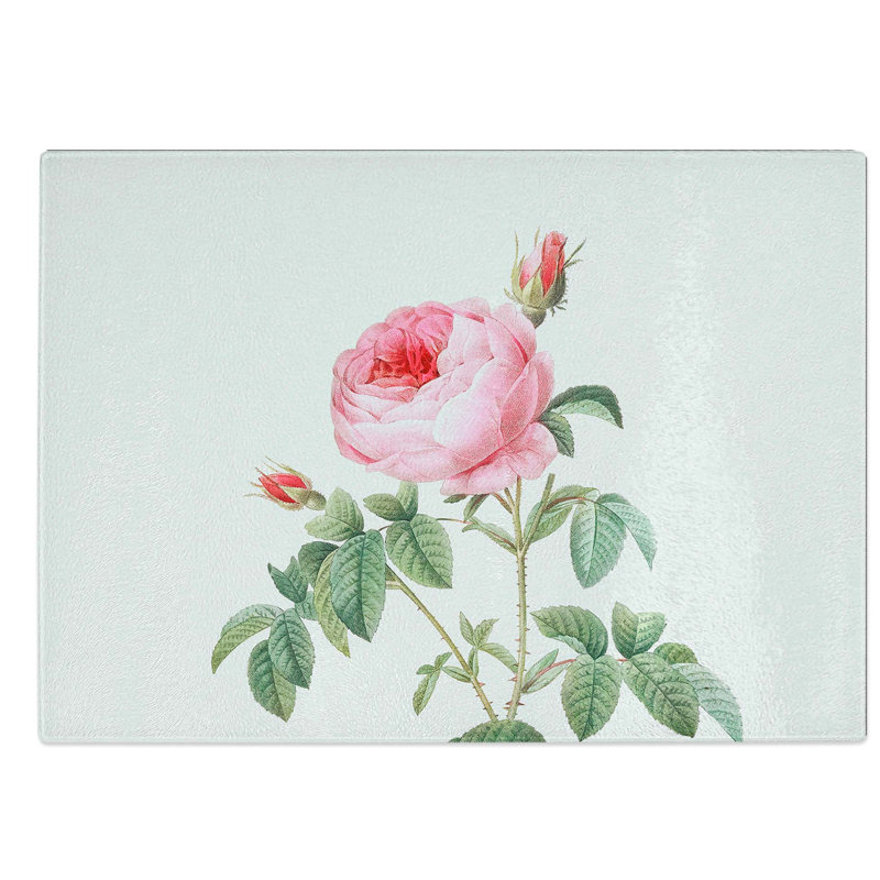 Tempered Glass the Pink Cabbage Rose by Pierre-Joseph Redoute Chopping Board, 28.5 cm W x 20 cm L