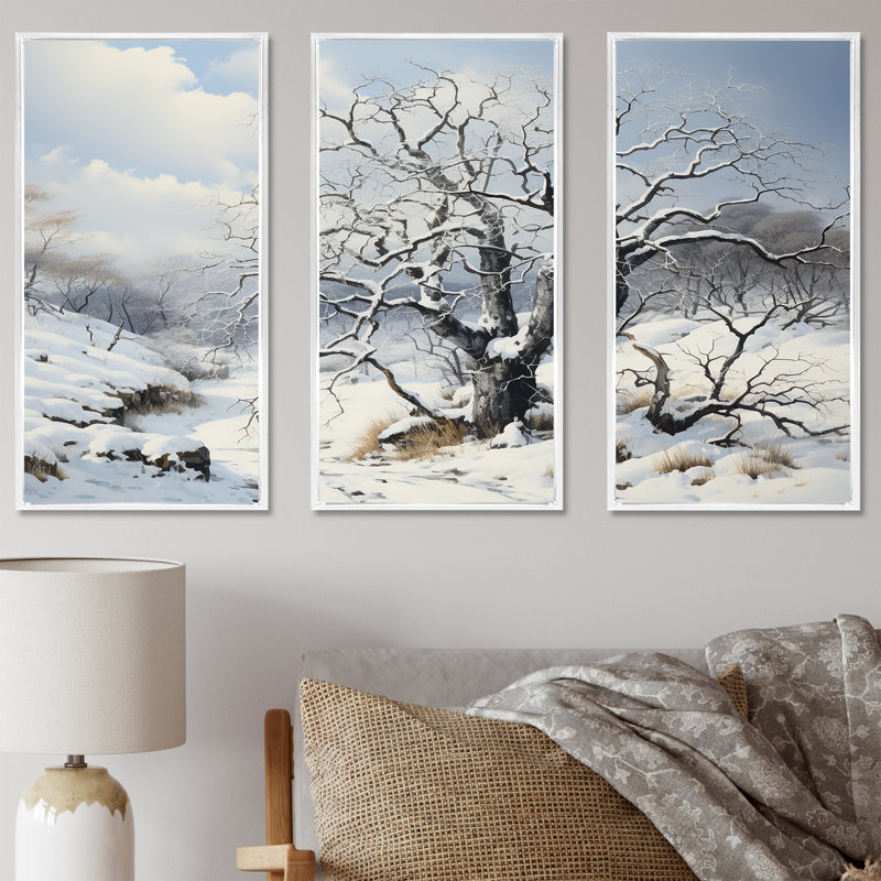 Winters Tree Sycamore 1 - Art mural sycomore, Cadre flottant blanc, H 32 po x l 48 po
