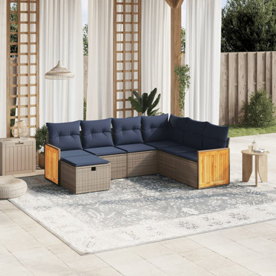 Ensemble de canapé de patio 8 pièces avec coussins en rotin de polyester noir
