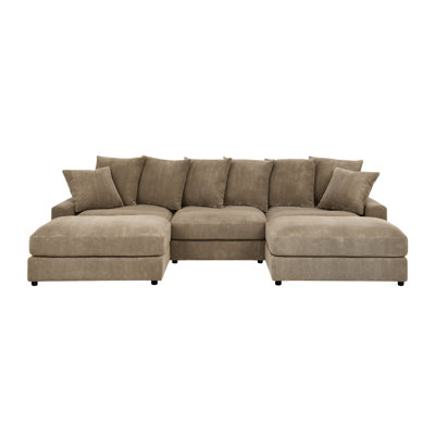 5 - Seat Reversible Sectional With In Camel Corduroy, Removable Foam Filled Cushions, 120.05 Wide, For Family Gathering Den Corduroy Modular Corner , 33.51 Height, A Comfortable Hang Out