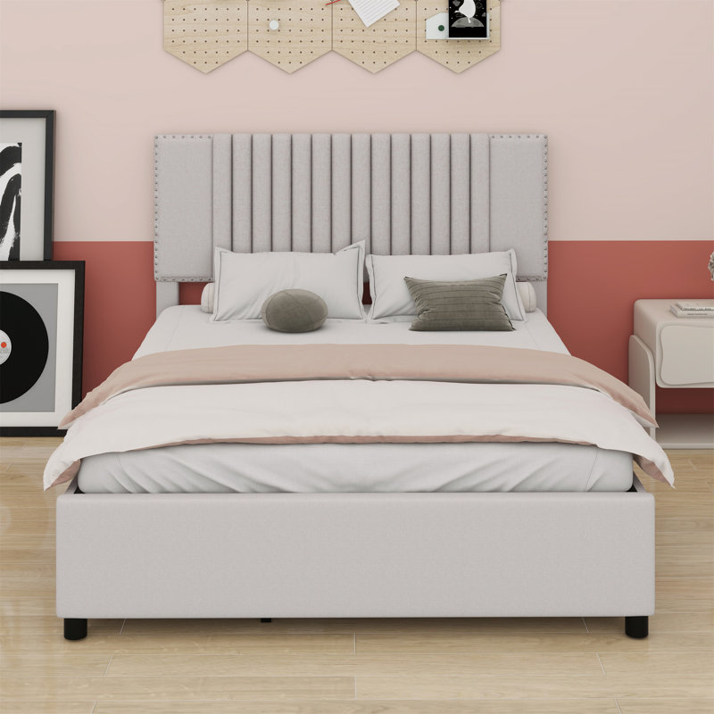 Full Size Bed With Twin Size Trundle, Beige, Grand