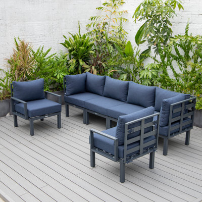 Chelsea 6‑Piece Outdoor Patio Sectional – Powder‑Coated Aluminum U‑Shape Conversation Set with Removable Cushions