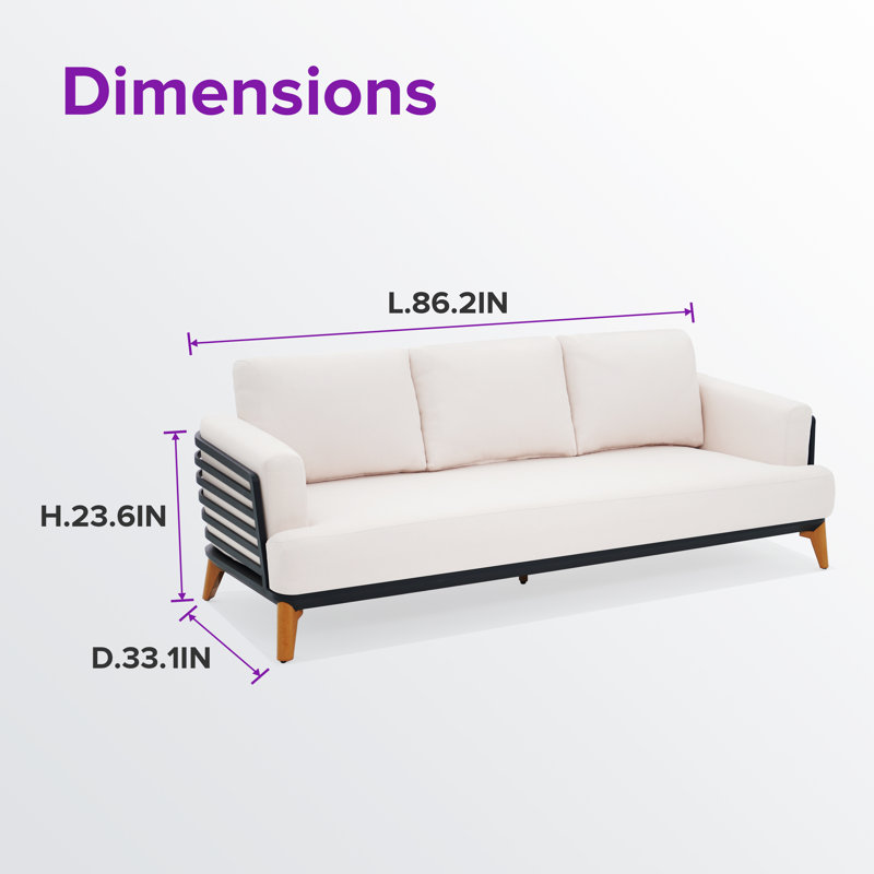 86.6'' Powder Coated Aluminum Outdoor Patio Sofa With 5.85'' Seat Cushions