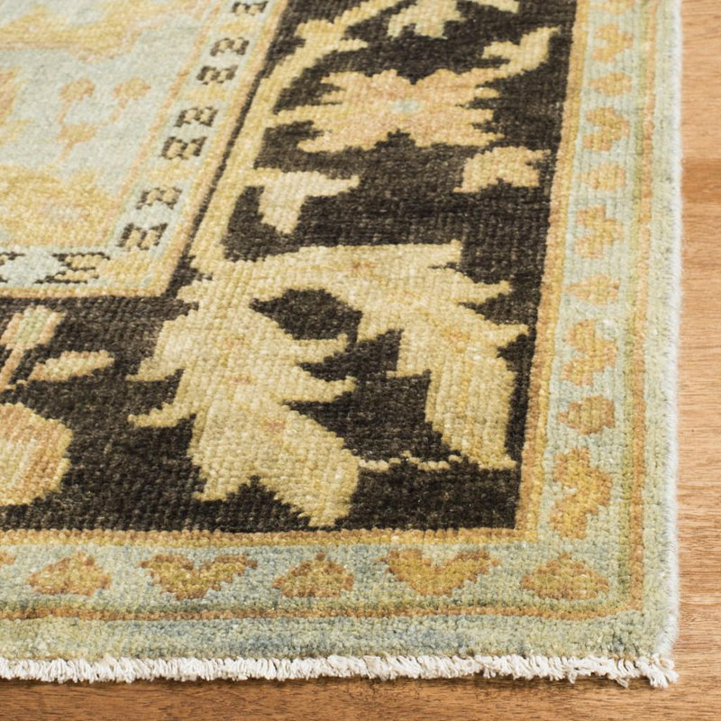 Oushak Hand-Knotted Wool Light Blue/Brown Area Rug, Rectangle 4' x 6'