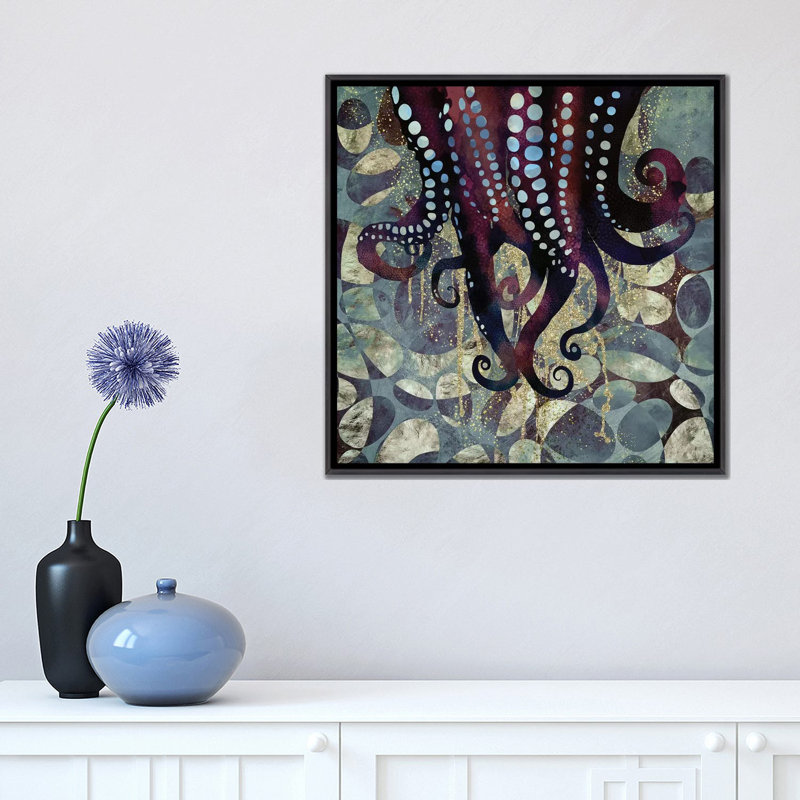 «Metallic Ocean II», reproduction d'impression, 18" H x 18" W x 1.5'' D, Distressed Black Framed, Pas de tapis