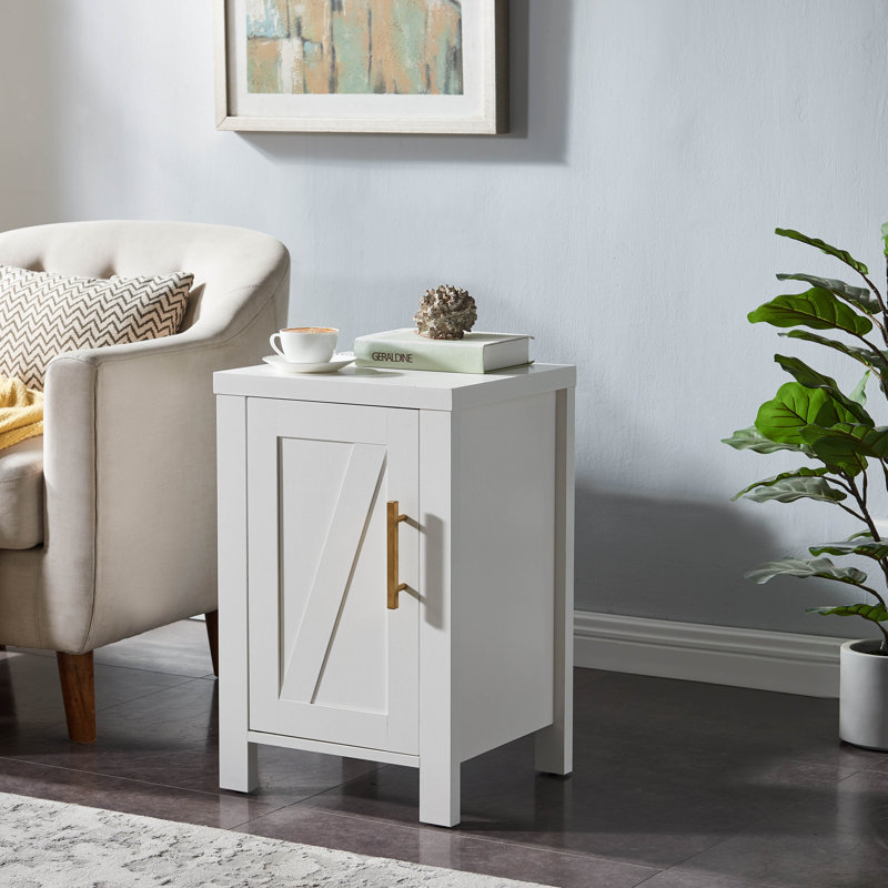 Table de bout rectangulaire en MDF avec armoire à une porte et tablettes de rangement ouvertes Michaella - Blanc, Blanc