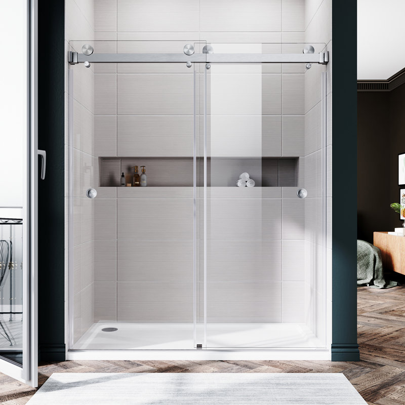 Royal 56 to 60 in. x 72 in. H Frameless  Double Sliding Shower Doorwith Two Finger Pulls in Brushed Nickel and 3/8 in. (10mm) Clear Glass