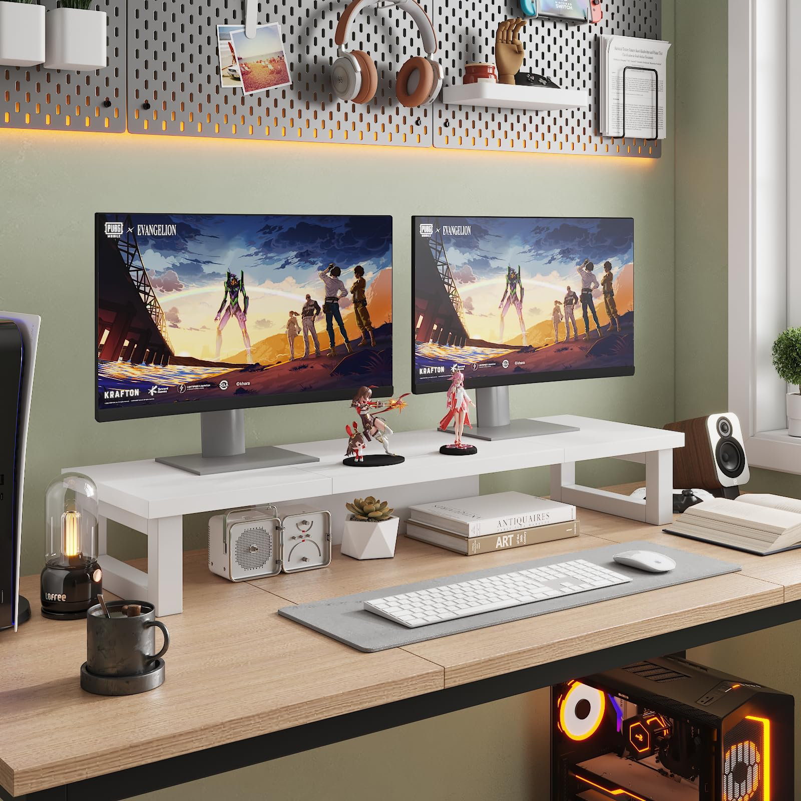 hongzhi Dual Monitor Stand Riser, Wood And Steel Monitor Stand Riser ...