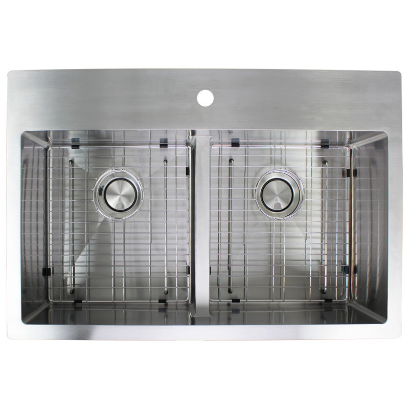 Évier de cuisine à double cuve à double cuve 33 po x 22 po Diamond, 1 trou