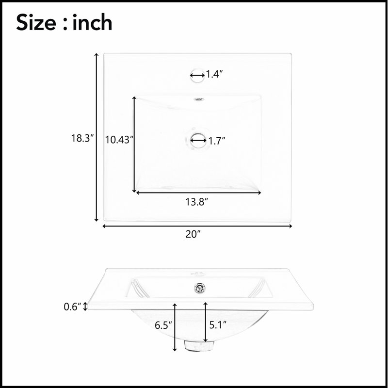 Meuble-lavabo de 20 pouces avec lavabo en céramique, porte à fermeture douce, tablette réglable et support de rangement fixé à la porte - idéal pour les petites salles de bain